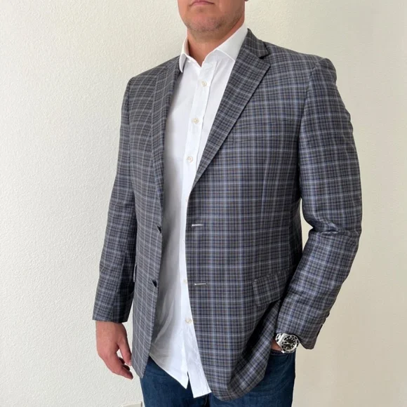 Hart Schaffner Marx Grey Check Sport Coat 44R